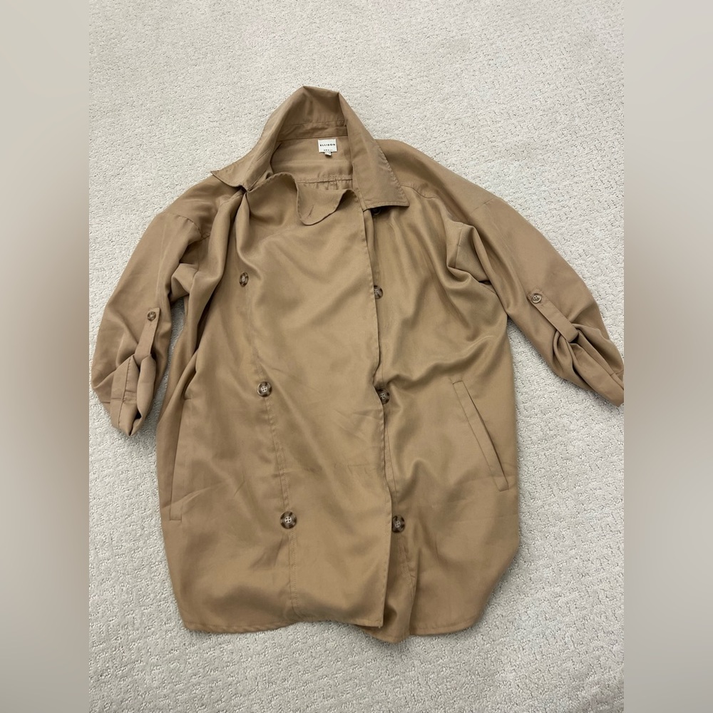 Ellison Tan Khaki Oversized Baggy Cape Top Button Jacket